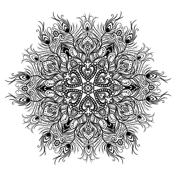 Download Shop Peacock Feather Mandala - Coloring Canvas - Meditation - 12x12 Canvas B&W - Overstock ...