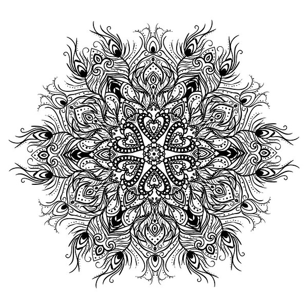 Download Shop Peacock Feather Mandala - Coloring Canvas - Meditation - 12x12 Canvas B&W - Overstock ...