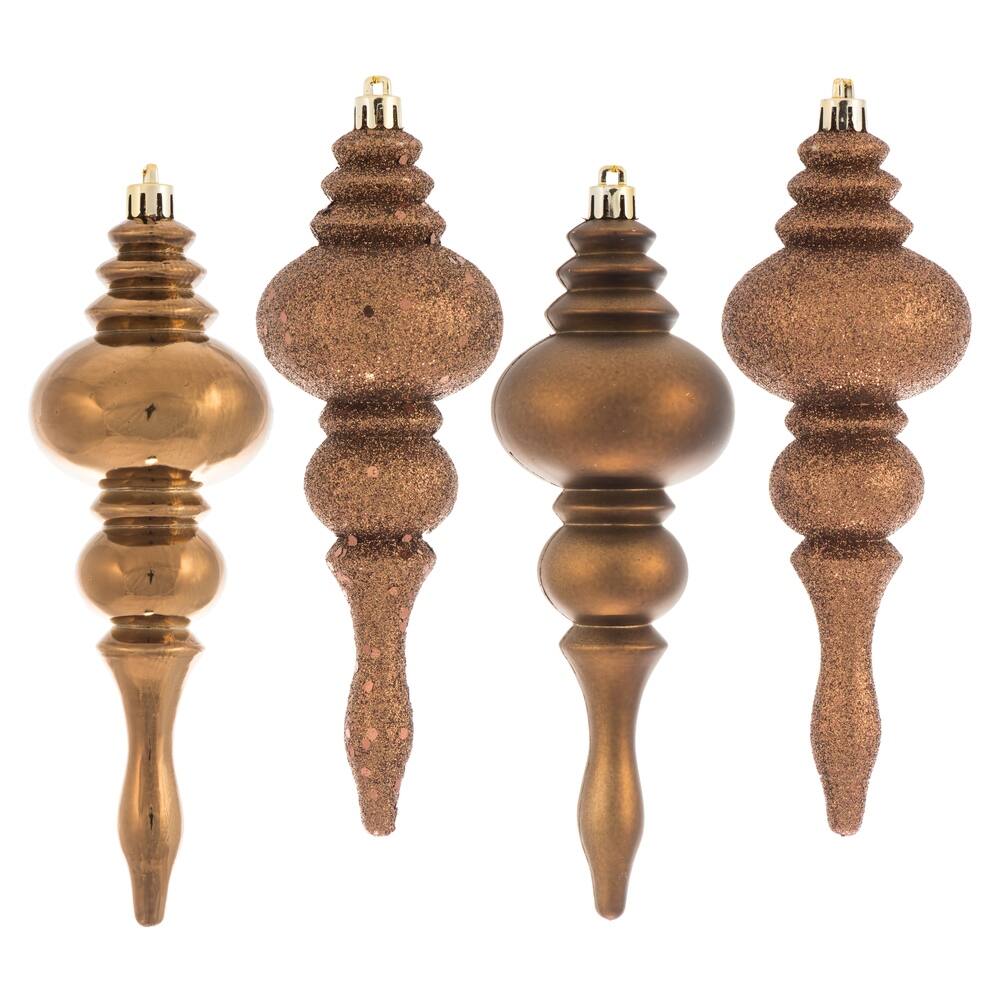 Vickerman 7" Mocha 4-Finish Finial Ornament, 8 per Box - Brown