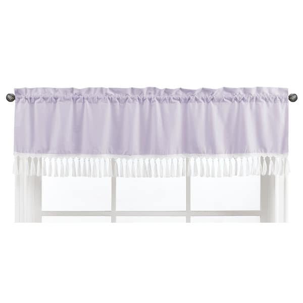 slide 2 of 6, Lavender Boho Bohemian Window Curtain Valance - Solid Color Purple and White Farmhouse Chic Minimalist Tassel Fringe Macrame