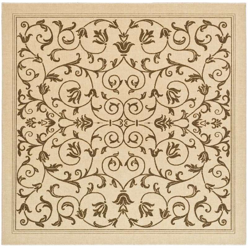SAFAVIEH Courtyard Clarine Indoor/ Outdoor Waterproof Patio Backyard Rug - 7'10" Square - Natural/Brown