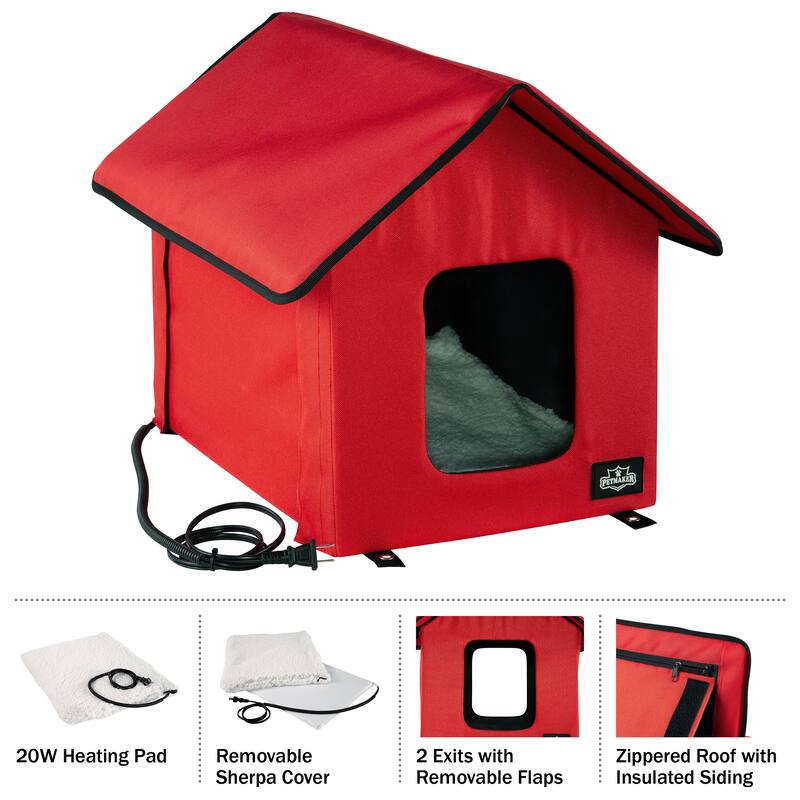 PETMAKER Heated Cat House with Heating Pad and Sherpa Cover