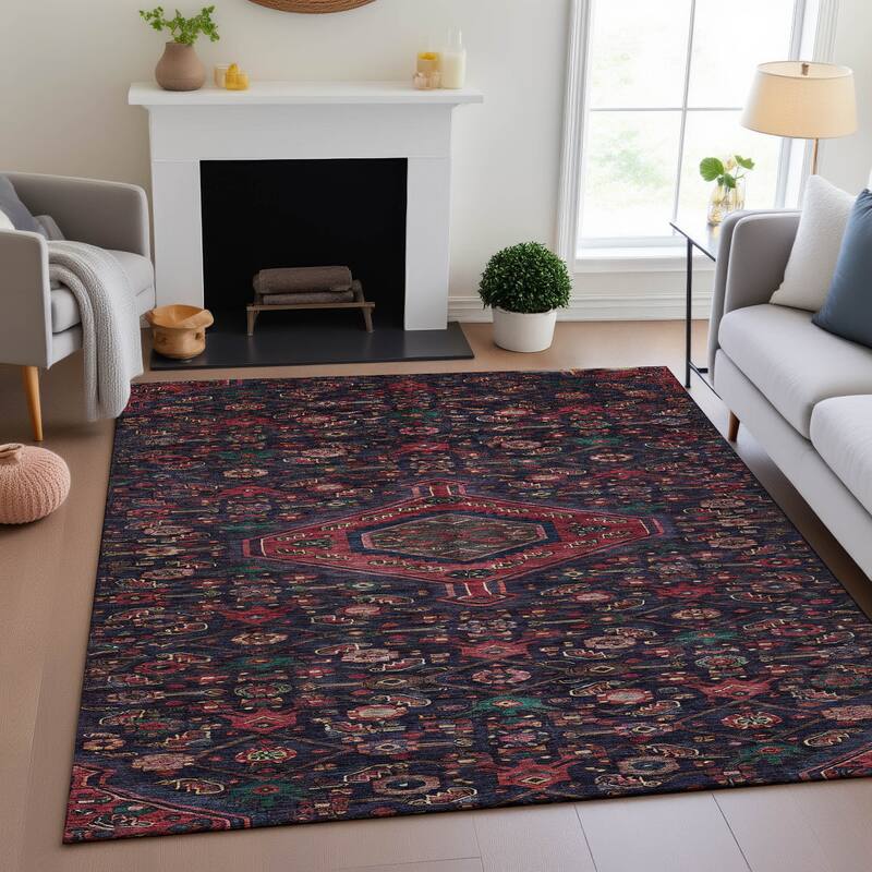 Premium Washable Super Soft Traditional Global Mayfield Rug - Navy - 8' x 10'