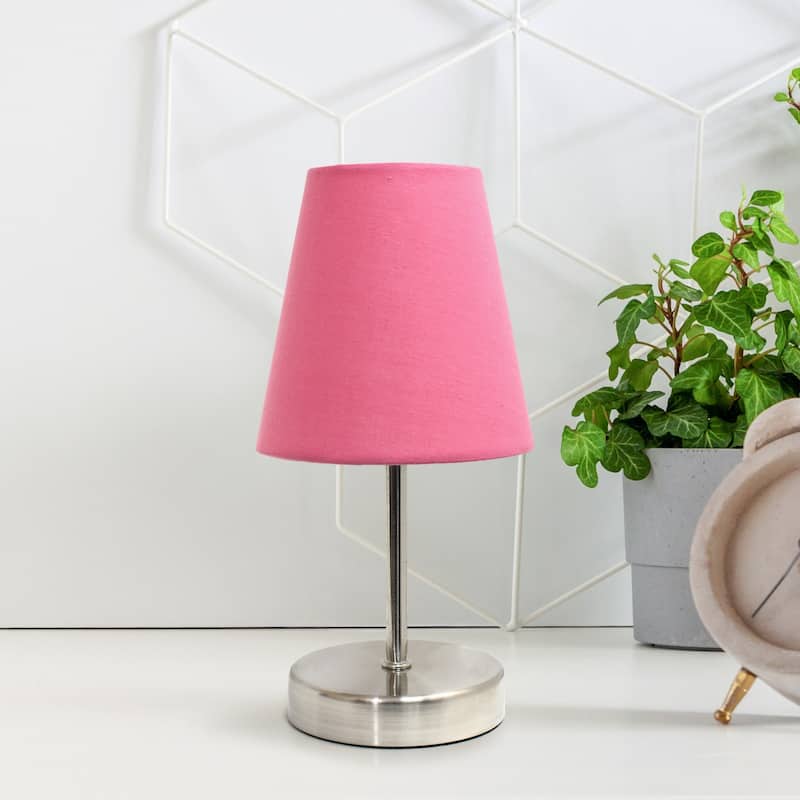 Stick Table Desk Lamp with Pink Tapered Shade - 10.5" - Sand Nickel