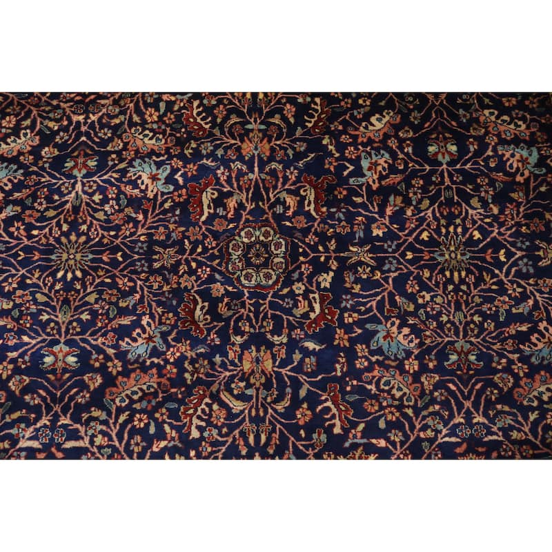 Hand Knotted Oriental 100% Wool Carpet Traditional All-Over Navy Blue & Blues Sarouk Area Rug - 10' 0'' X 8' 2''