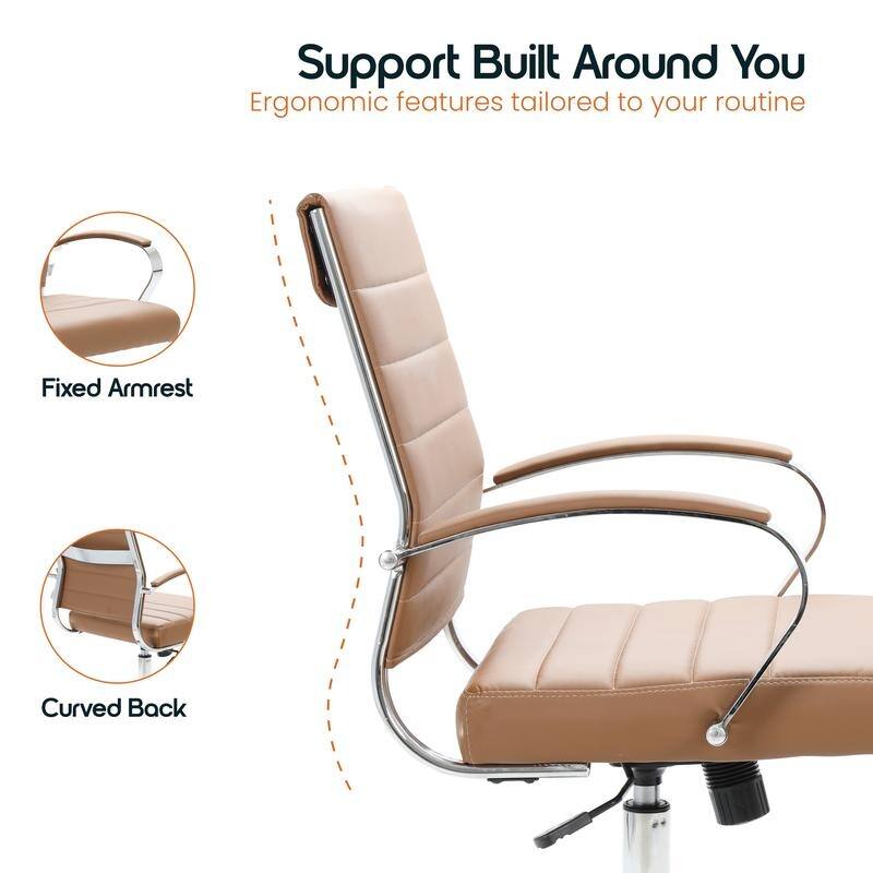 Benmar Modern Leather Ribbed Executive Office Chair with Chrome Frame, Adjustable Height, 360° Swivel, and Rolling Casters