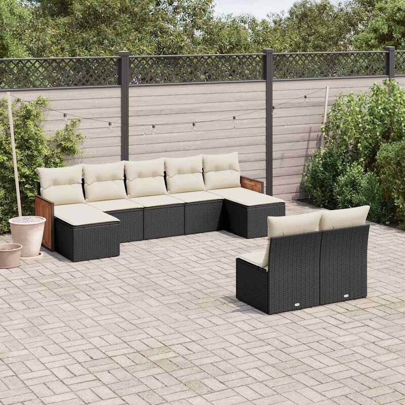vidaXL Garden Sofa Set Black - 21.7 x 21.7 x 14.6 - Black and cream Without table