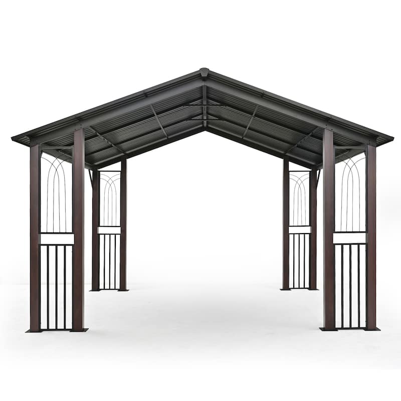 11ft. x 13ft. Aluminum Galvanized Patio Gazebo with Unique Screen - Brown