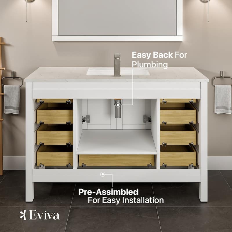 Eviva London 54"W x 21"D Bathroom Vanity with Carrara Quartz Top
