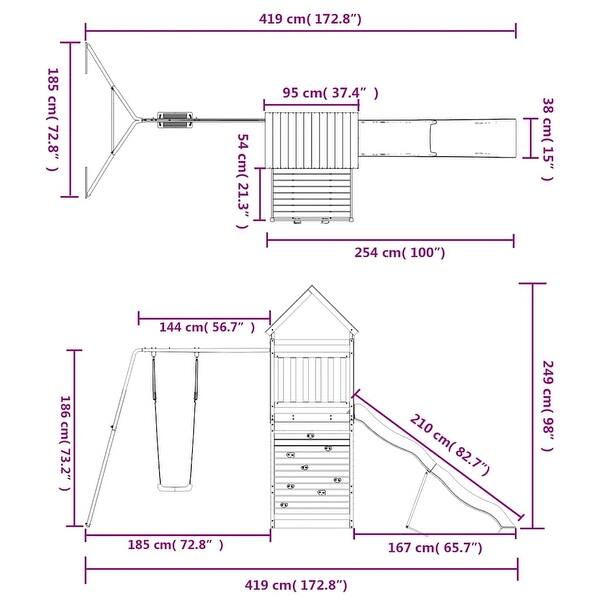 dimension image slide 3 of 4, vidaXL Swing Set Outdoor Backyard Wooden Playground Equipment for Kids Age 3-8