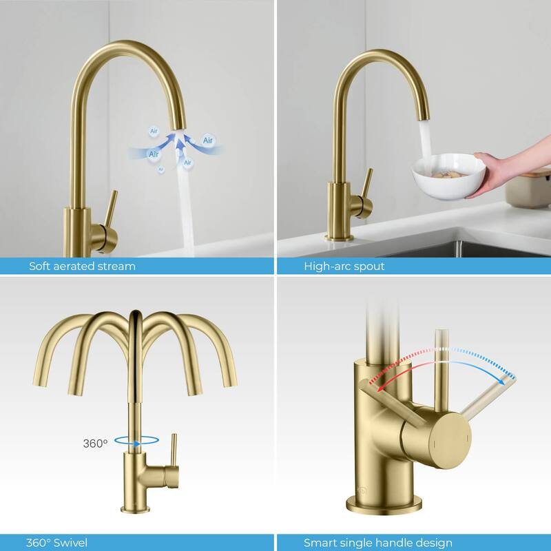 Lead Free Solid Brass High Arc Single Level Bar Prep Kitchen Faucet with Single Handle