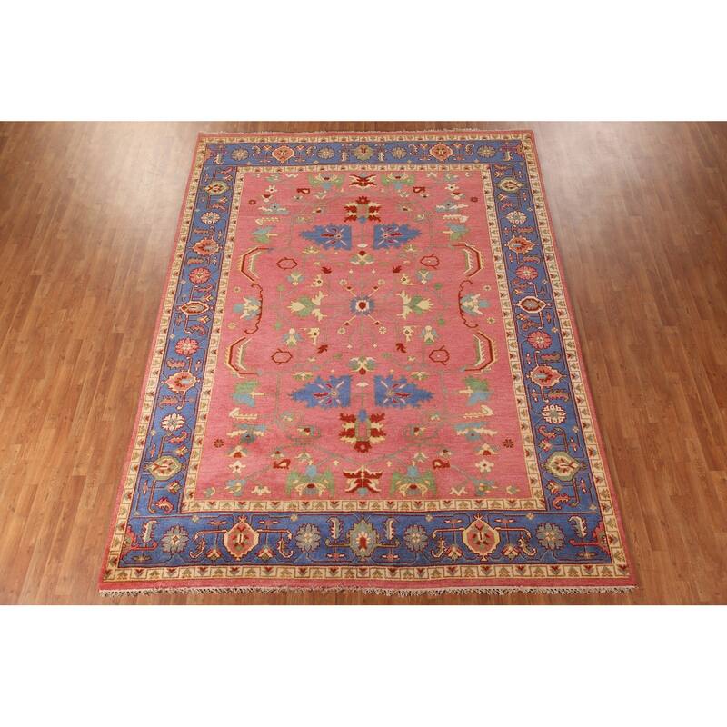 Transitional Floral Oushak Area Rug Handmade Wool Carpet - 8'11"x 11'11"