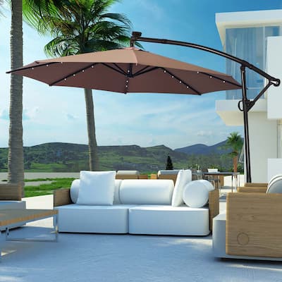 Costway 10FT Patio Offset Umbrella Solar Powered LED 360degrees