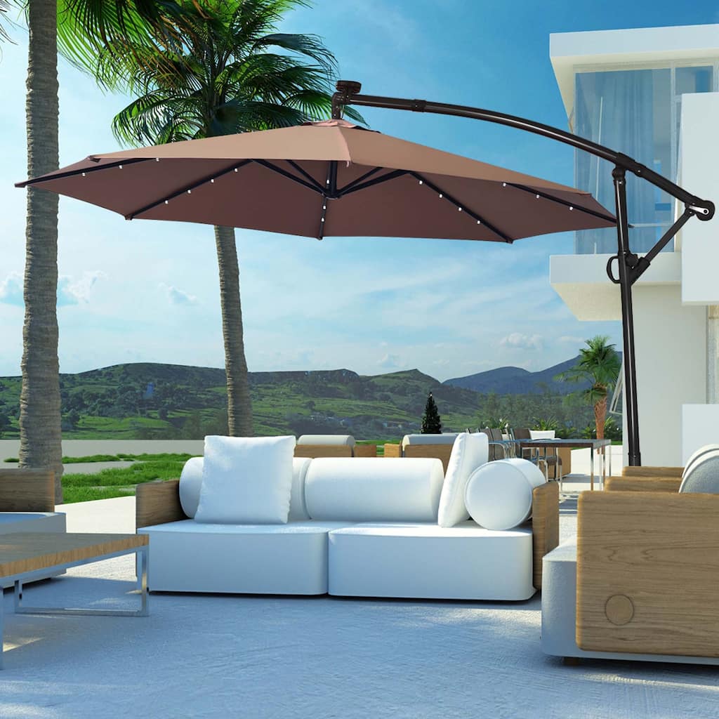 Costway 10FT Patio Offset Umbrella Solar Powered LED 360degrees