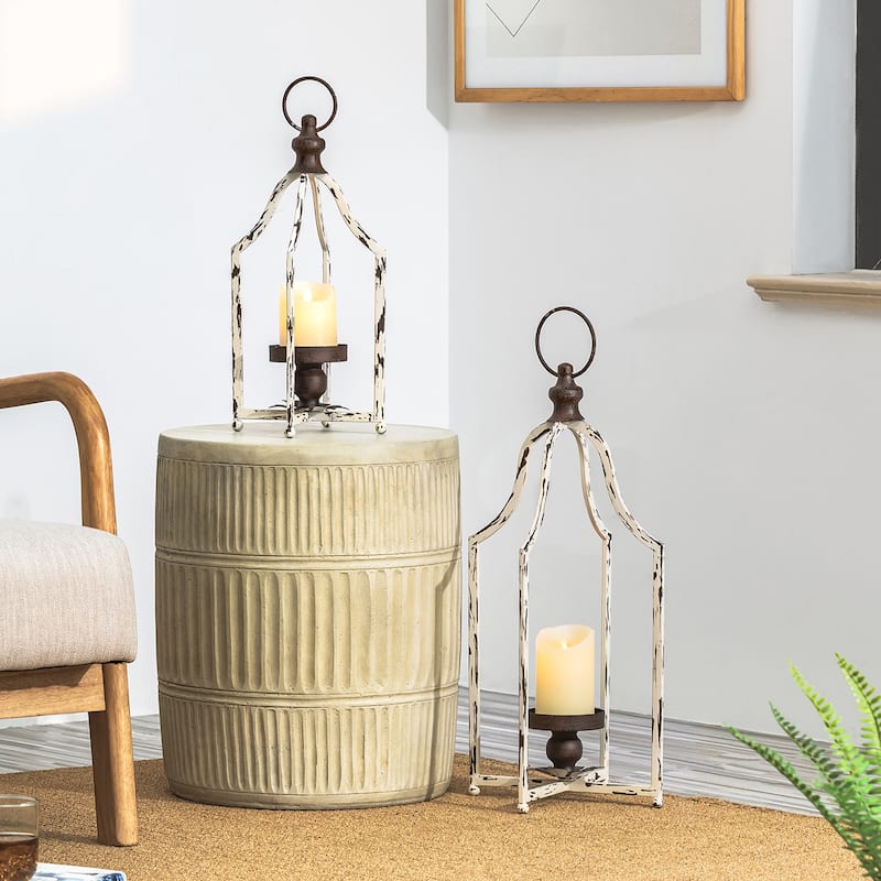 Set of 2 Farmhouse Metal Decorative Lanterns Hanging Candle Holders Wedding Decor by Glitzhome