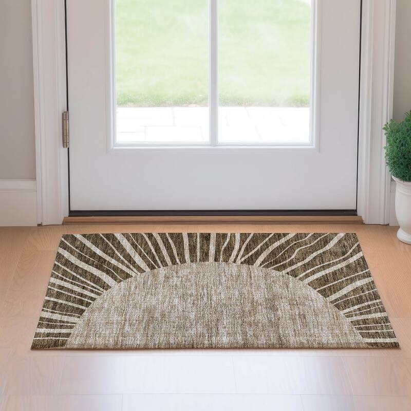 Premium Washable Super Soft Contemporary Rays Mayfield Rug - Brown - 1' 8" x 2' 6" - Rectangle