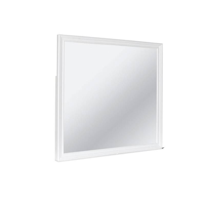 Umi 39 x 39 Dresser Mirror, Molded Design Solid Wood White Square Frame