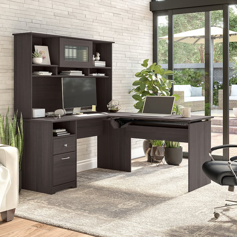 60W 3-position L-shaped Sit to Stand Desk with Hutch by Bush Furniture