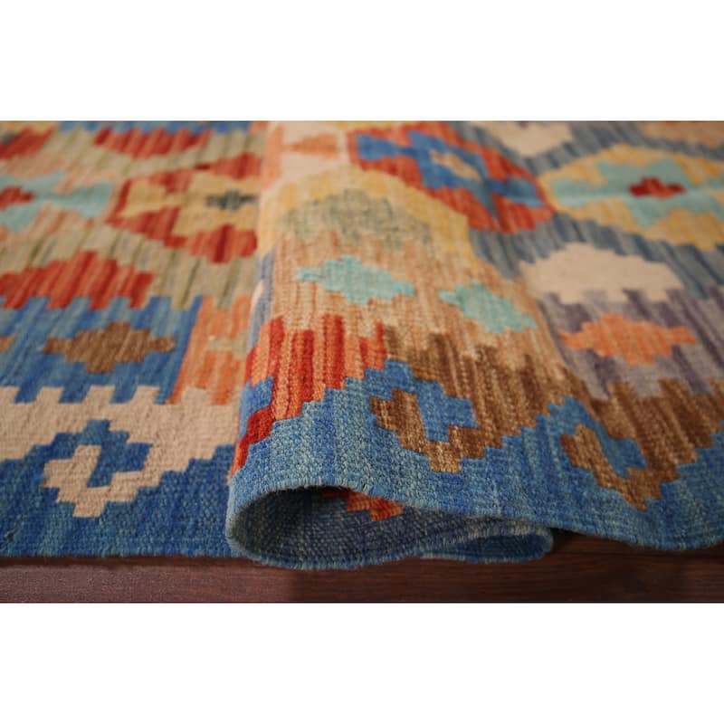 Geometric Kilim Reversible Runner Rug Flatweave Wool Carpet - 2'8"x 9'6"