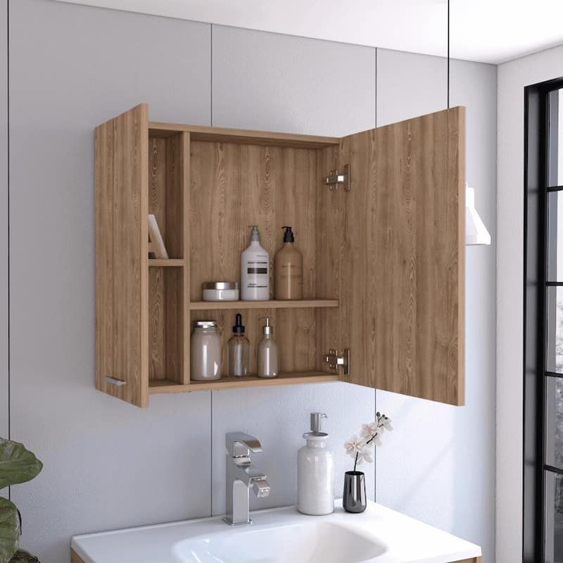 23.6" White Double Door Medicine Cabinet with 4 Interior Shelves, Ample Mirror for Bathroom or Vanity Storage