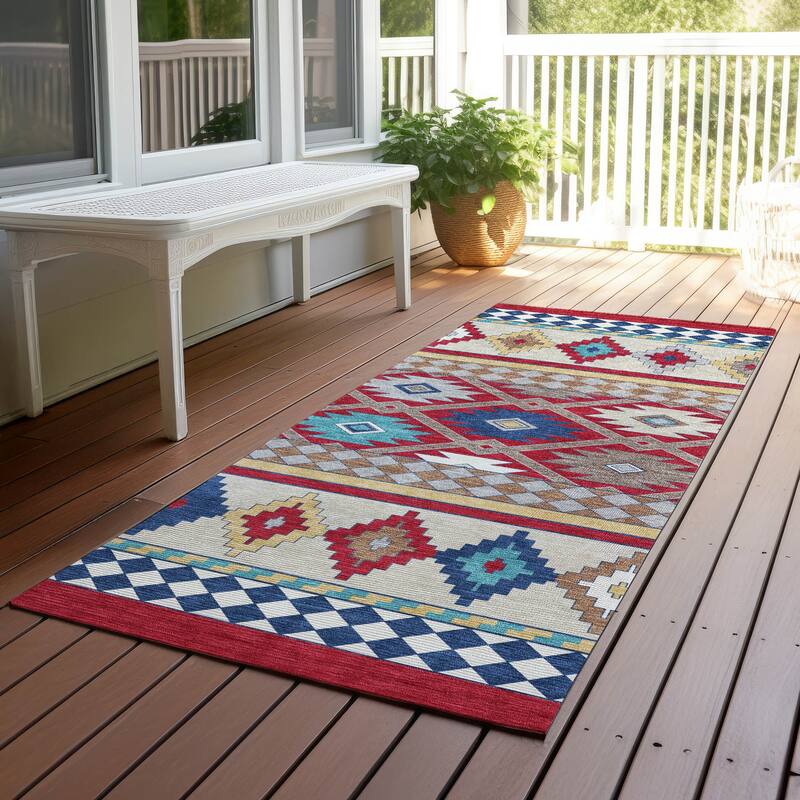 Machine Washable Indoor/ Outdoor Global Clemente Chantille Rug - Red - 2'3" x 7'6"