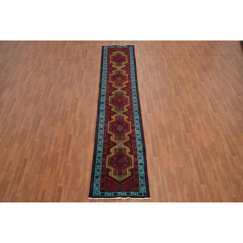 Hand Knotted Oriental 100% Wool Carpet Traditional Tribal Red Ardebil Runner Rug - 14' 3'' X 2' 11''