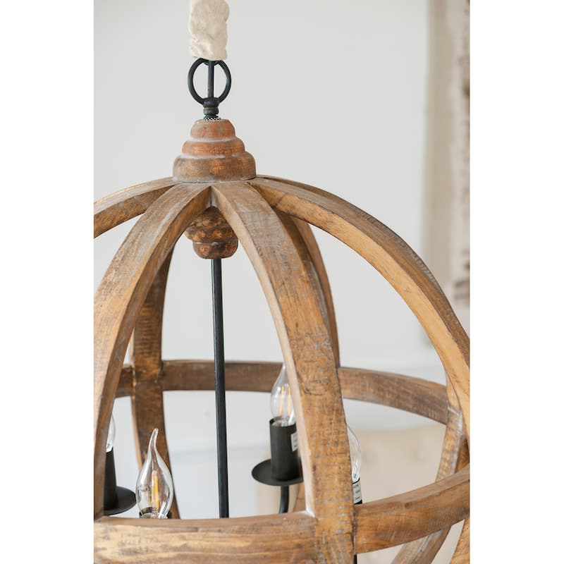 4 - Light Wood Chandelier, Hanging Light Fixture with Adjustable Chain for Kitchen Dining Room Foyer Entryway,Bulb Not Included