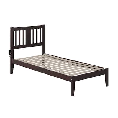 Rustic Twin XL Bed - Espresso Wood Frame with Slat Kit & Charging Station - 38.38" x 81.5"