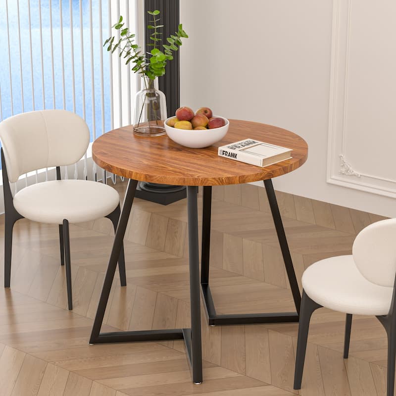 VECELO 35.43'' Round Butterfly Leg Dining Table for 4 MDF Top Kitchen Table Kitchen & Dining Room Tables - Retro Brown