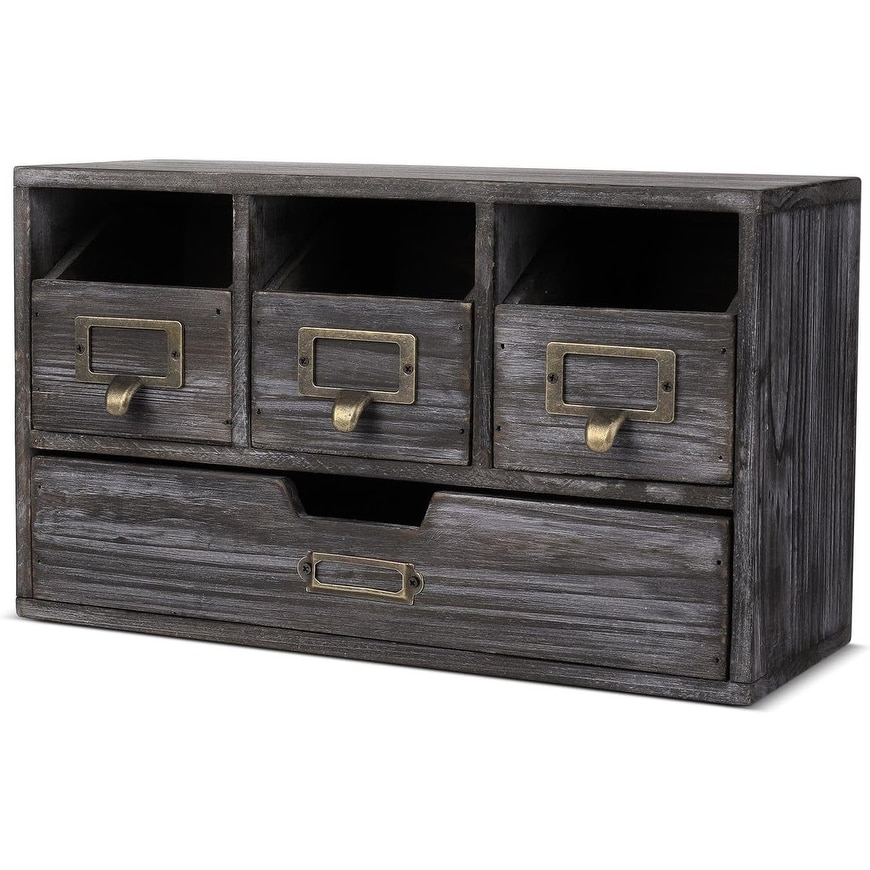 Vintage Rustic Wood Apothecary Cabinet with 4 Drawers - Compact Desktop Organizer for Home & Office Supplies