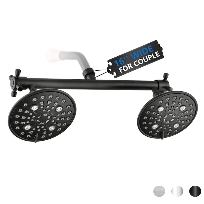 Double Shower Head with Built-in Valve, 6 Setting Dual Shower Head Design for Couple - Matte Black