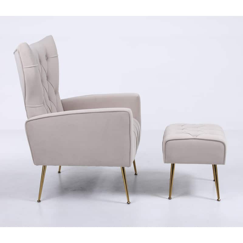 Modern Upholstered Accent Chair with Ottoman and Metal Legs for Living Space
