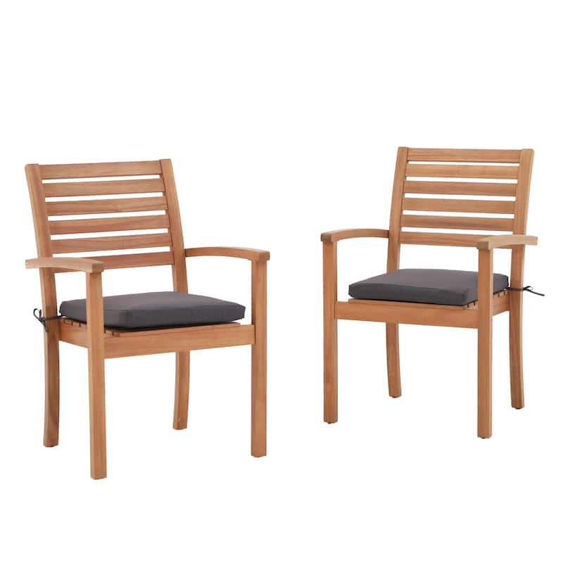 Patio 2-piece Stackable Acacia Wood Dining Chairs