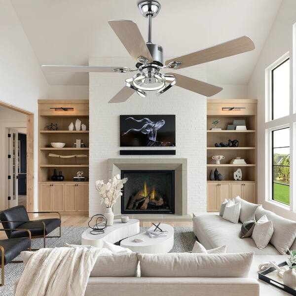 Bella Depot 52-Inch Crystal Ceiling Fan With Lights - Wood Blades Remote Control Fandelier