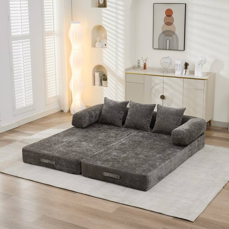 Roomfitters Folding Sofa Bed with 3 Pillows, Convertible Floor Lounger Sleeper Couch for Living Room and Guest Room