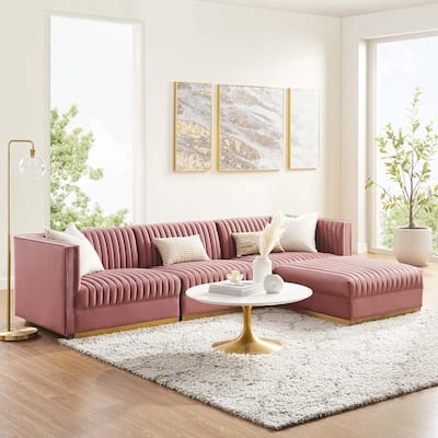 Sanguine Channel Tufted Performance Velvet 4-Piece Modular Sectional Sofa