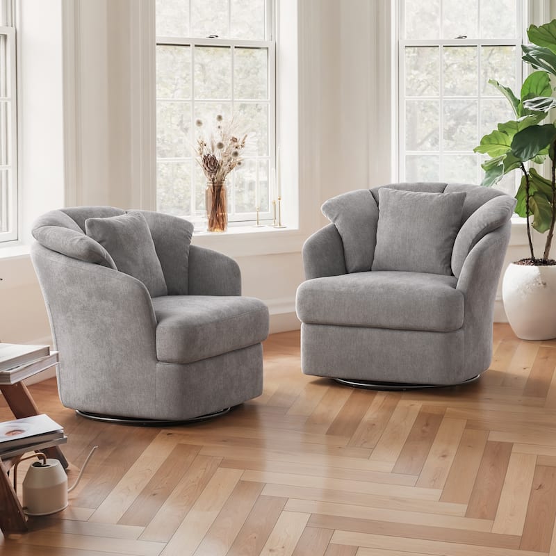 LUE BONA Oversized Swivel Accent Chair, Modern Barrel Chair with Double Cushion Set of 2 - N/A - Grey