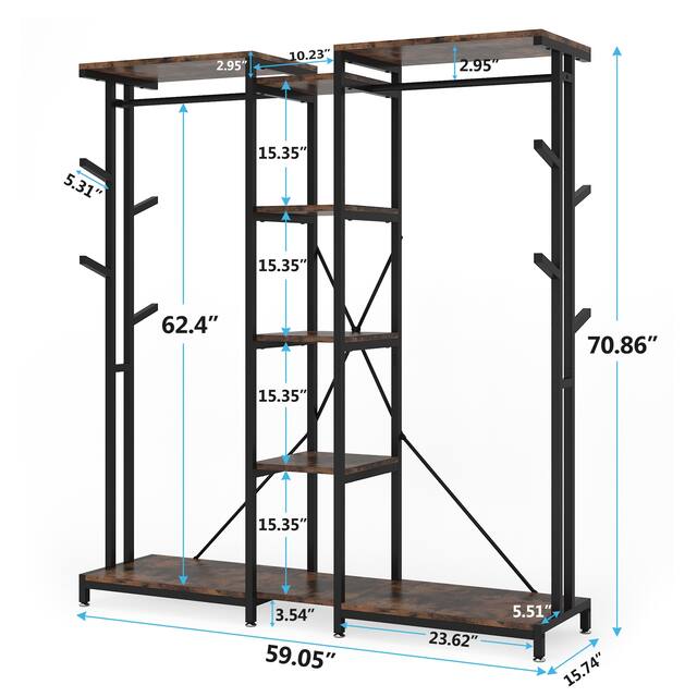 Large Freestanding Clothes Closet Rack with Hanging Rod and Storges Shelevs