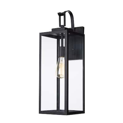 1-Light 22.48in Matte Black Outdoor Wall Lantern with Clear Glass Shade
