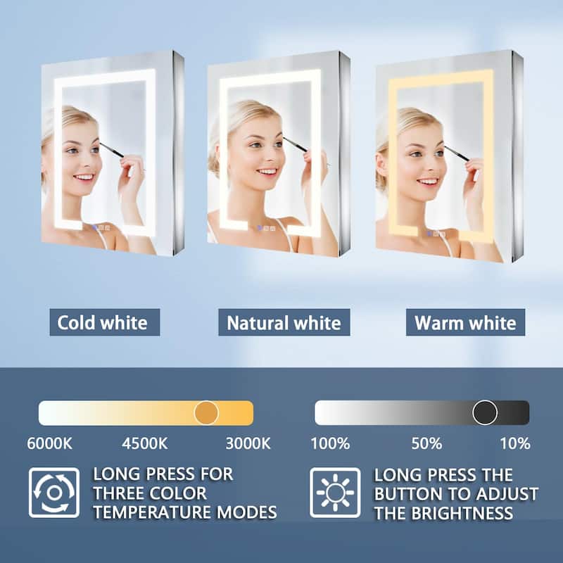ExBrite LED Lighted Bathroom Medicine Cabinet with Mirror,Recessed or Surface Mount, Defog
