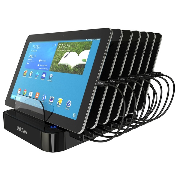 Skiva StandCharger (7-Port / 84W / 16.8A) Desktop USB Fast Charging Station Dock with '7 units of Short (0.5ft) microUSB Cables'