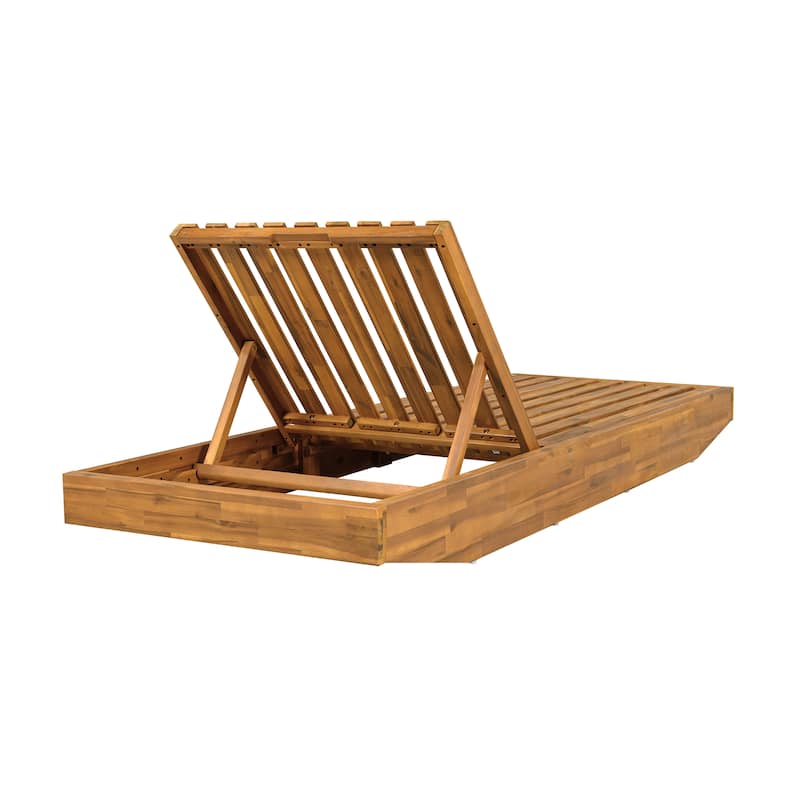 Christopher Knight Home - Outdoor Acacia Wood Chaise Lounge, Water-Repellent Cushion, Ergonomic Recliner Headrest - 79.6"L