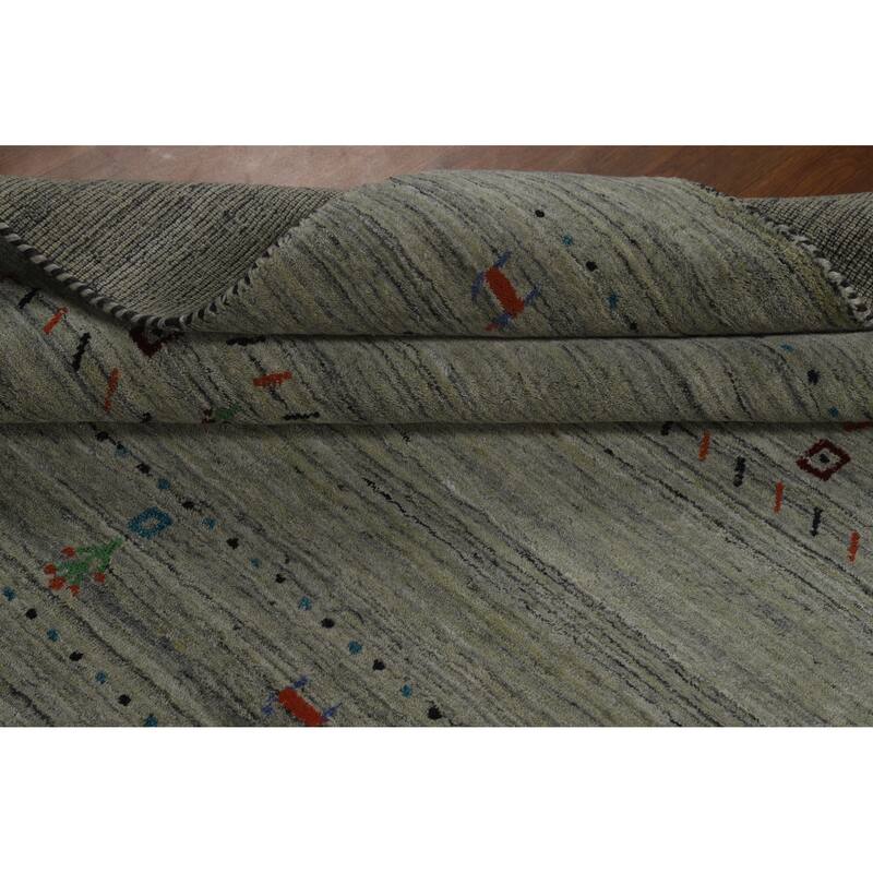 Hand Knotted Oriental 100% Wool Carpet Tribal Animal Pictorial Greys & Charcoal Gabbeh Area Rug - 8' 0'' X 5' 5''