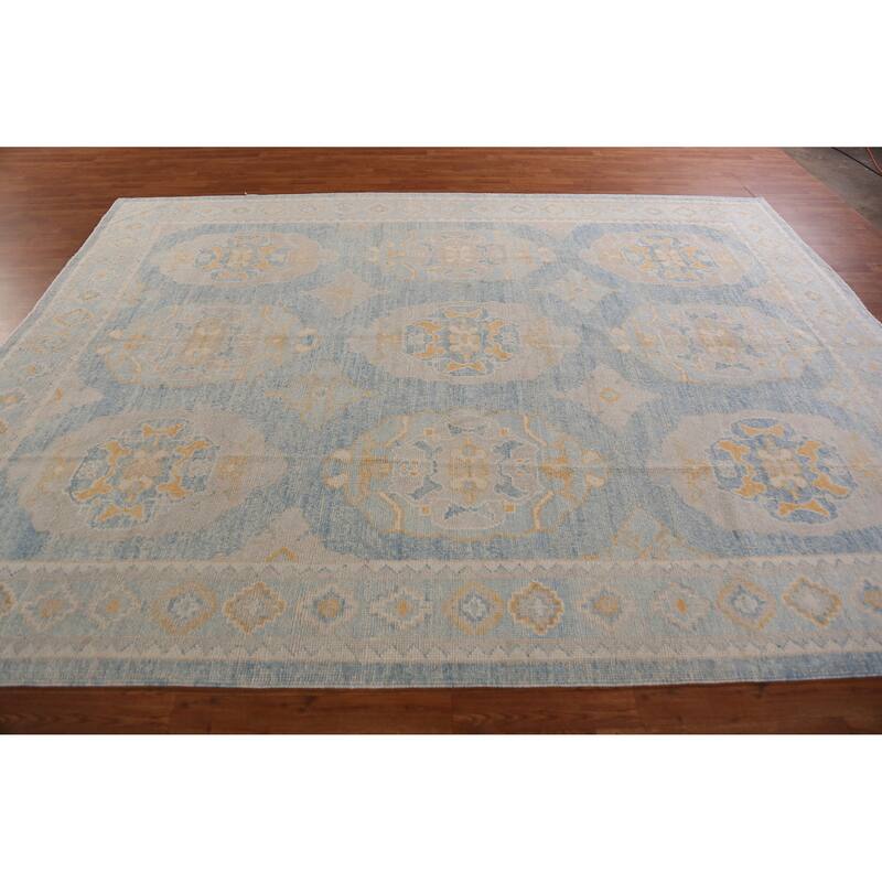 Hand Knotted Oriental 100% Wool Carpet Transitional All-Over Navy Blue & Blues Oushak Area Rug - 11' 2'' X 8' 5''