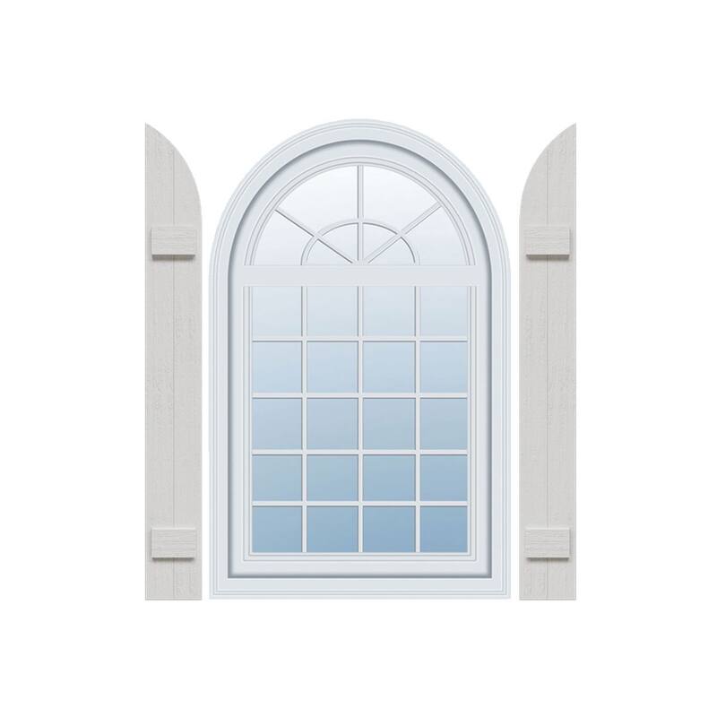 Rustic Two Board Joined BoardnBatten Faux Wood Shutters w/Quarter Round Arch Top (Per Pair