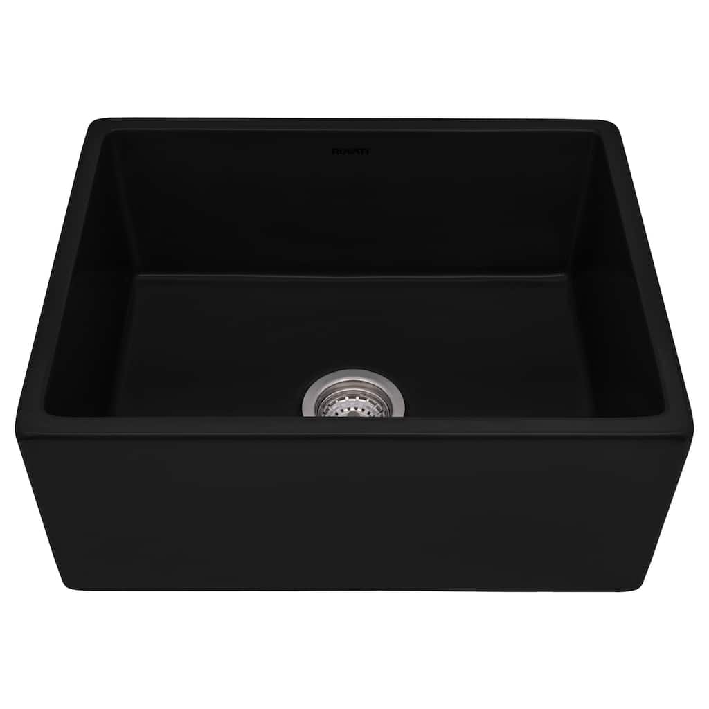 Ruvati 23-inch Fireclay Farmhouse Kitchen Laundry Utility Sink Single Bowl - Glossy Black- RVL2468BK