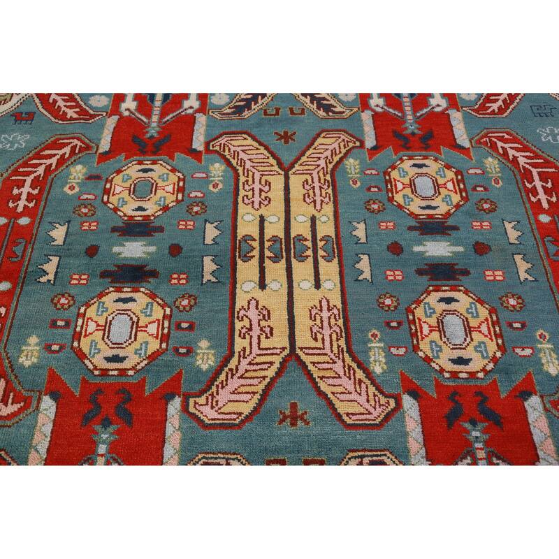 Hand Knotted Oriental 100% Wool Carpet Traditional All-Over Navy Blue & Blues Kazak Area Rug - 12' 1'' X 9' 1''