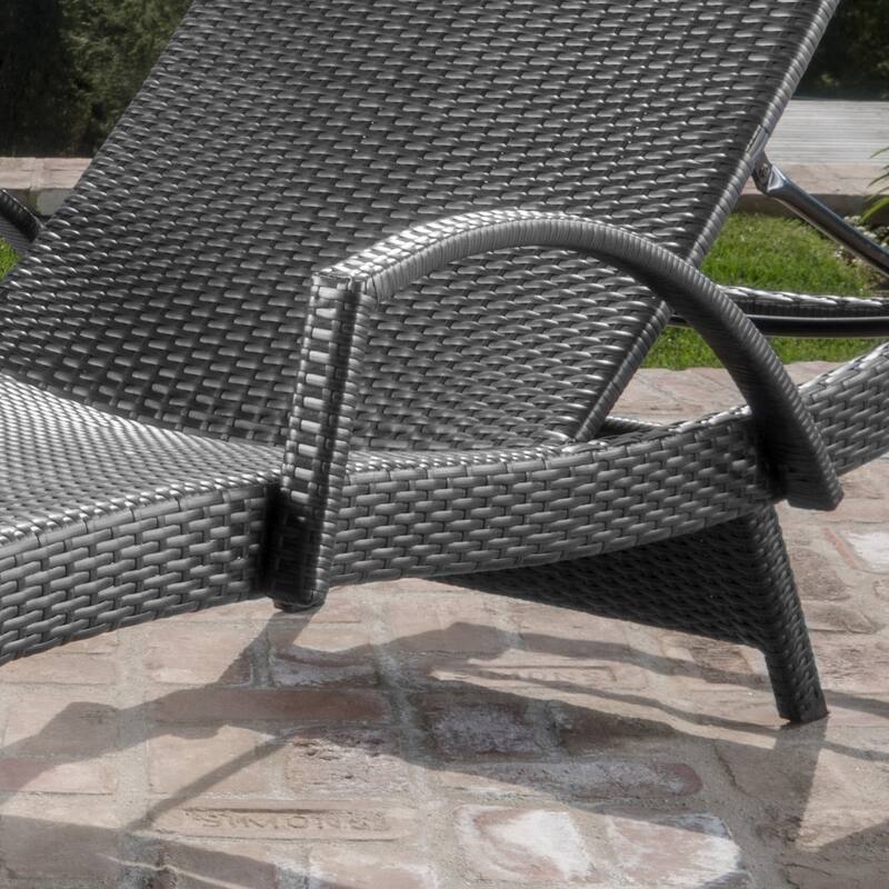 Outdoor Wicker Adjustable Chaise Lounge with Arms w/ table (Set of 2) by Christopher Knight Home