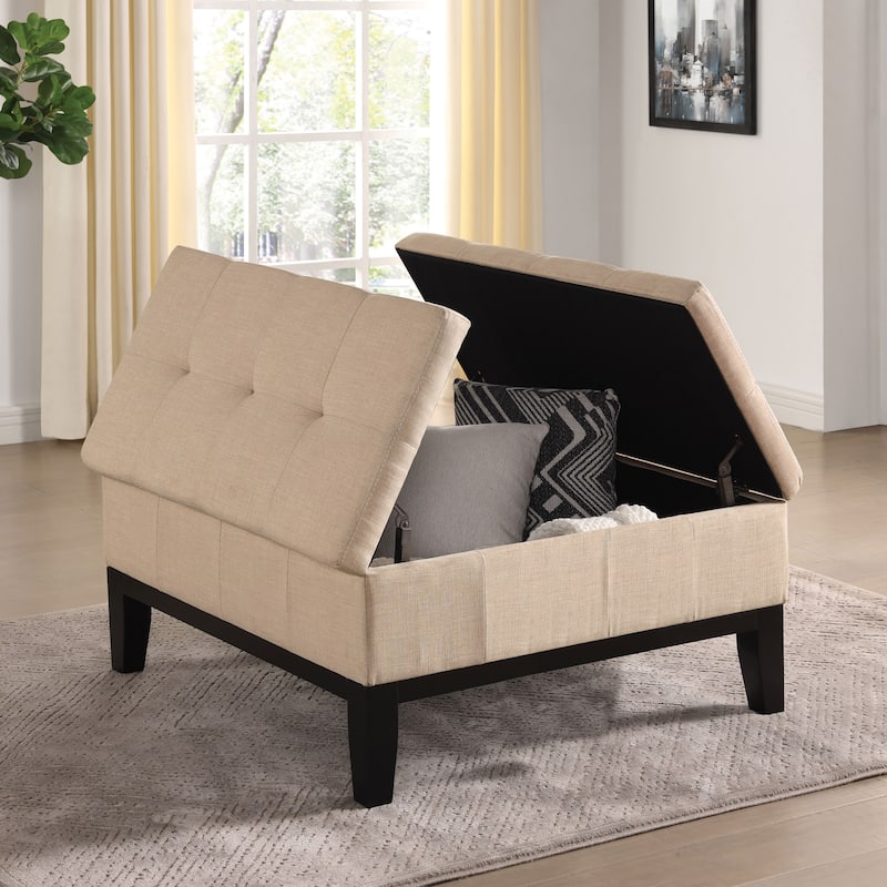 Atkinson Transitional Linen Split-top Storage Cocktail Ottoman by Furniture of America