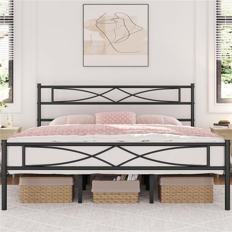 Yaheetech Simple Metal Platform Bed Frame with Curved Design Headboard and Footboard